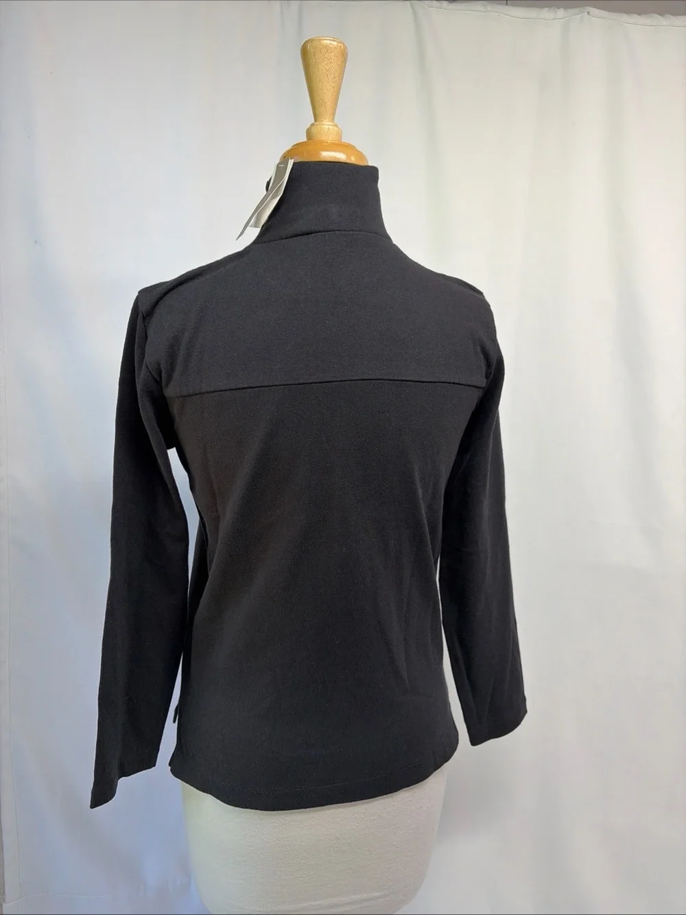J Crew Women Sweater XXS Black HighNeck Long Sleeve Button Shoulder Pullover Top